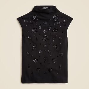 J. Crew Women’s Stretch cotton-blend mockneck floral embellishment Size XS